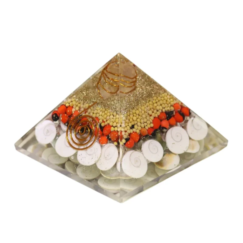 Gomti Chakra Pyramid with Red and White Chirmi Seeds