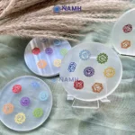 Selenite Plate image with 7 chakra symbol 3-4 plates