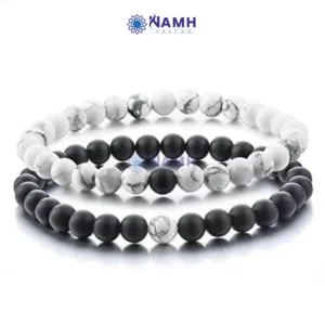 Howlite & Black Agate Matte Bracelet Combo