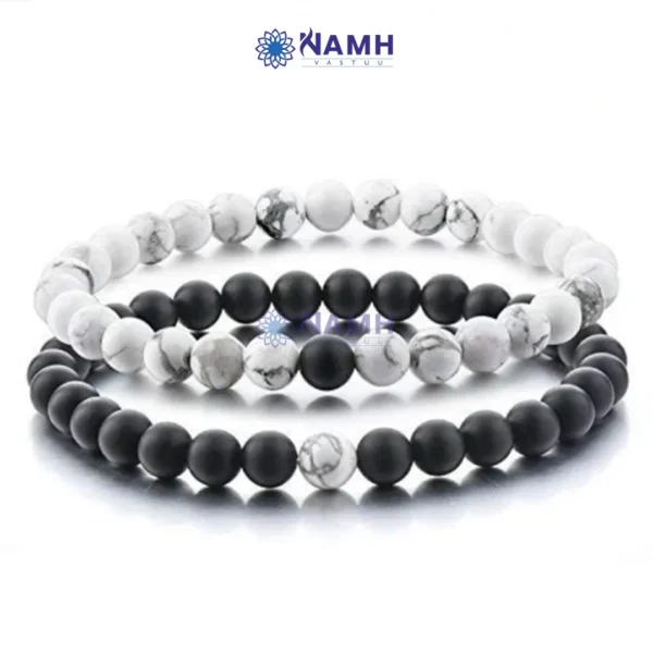 Howlite & Black Agate Matte Bracelet Combo