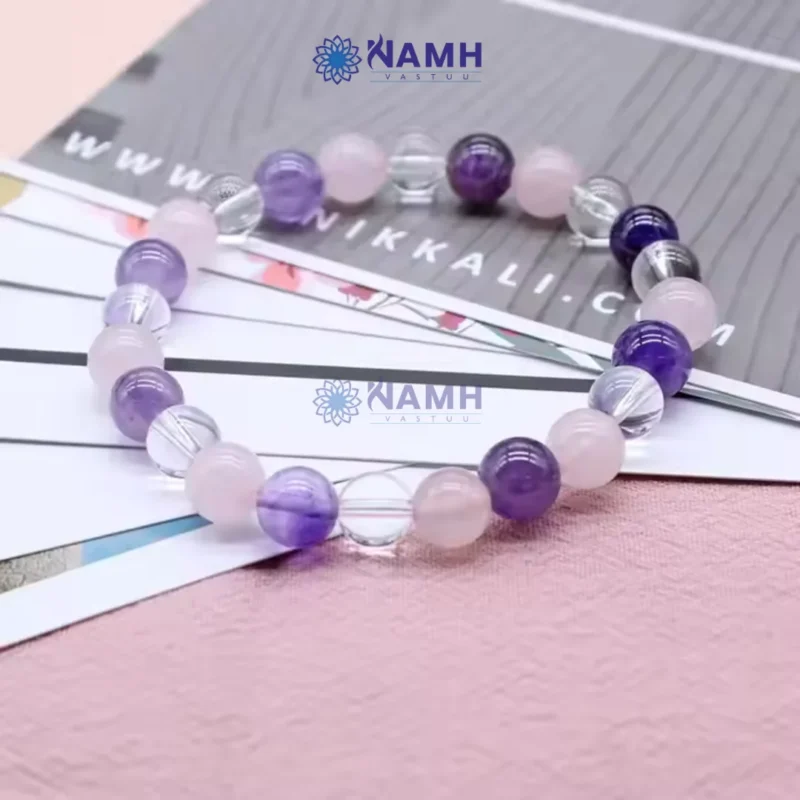 Amethyst Rose Quartz and Clear Quartz Combination Bracelet