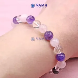 Amethyst Rose Quartz and Clear Quartz Combination Bracelet