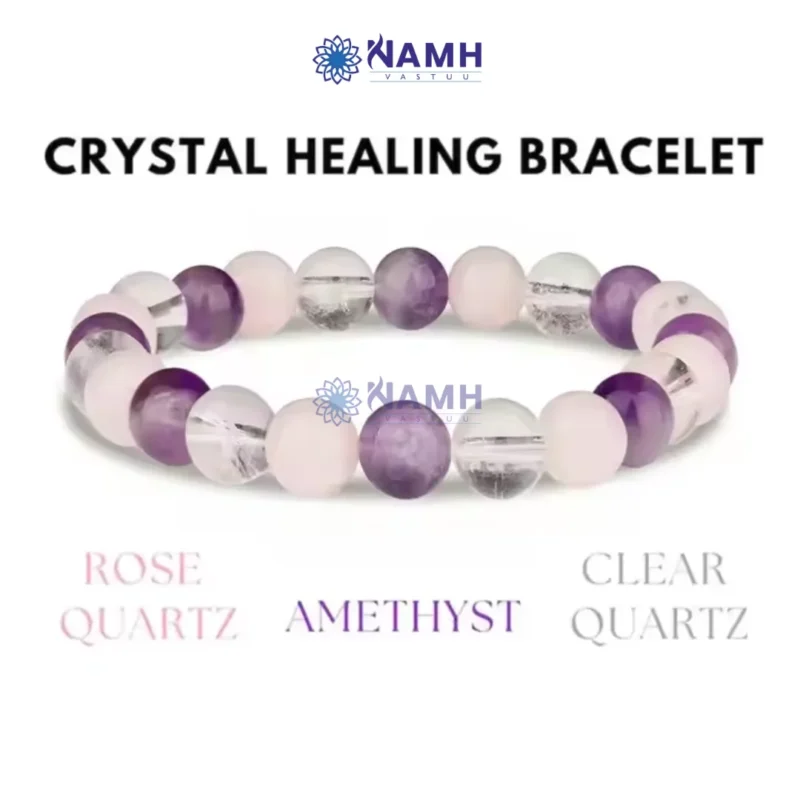 Amethyst Rose Quartz and Clear Quartz Combination Bracelet