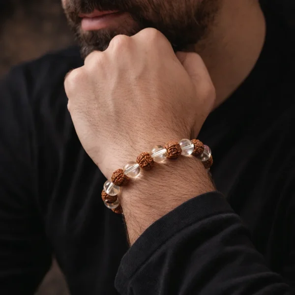 boy wearing rudraksha sphatik bracelet