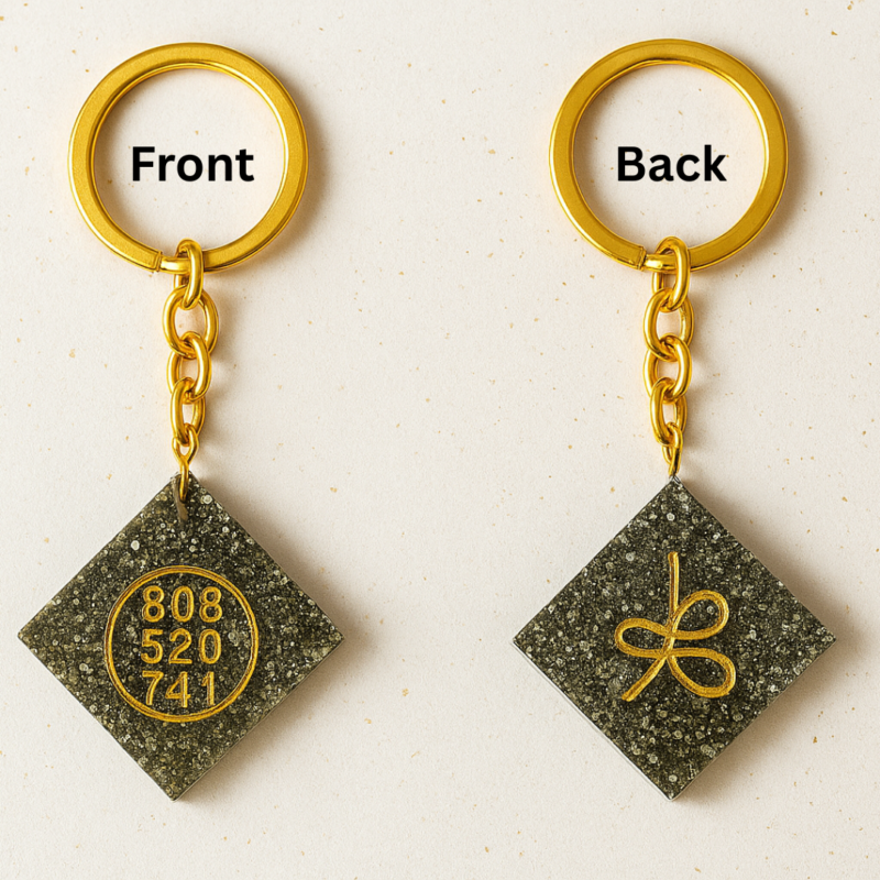 Pyrite Keychain with Zibu Symbol front and back
