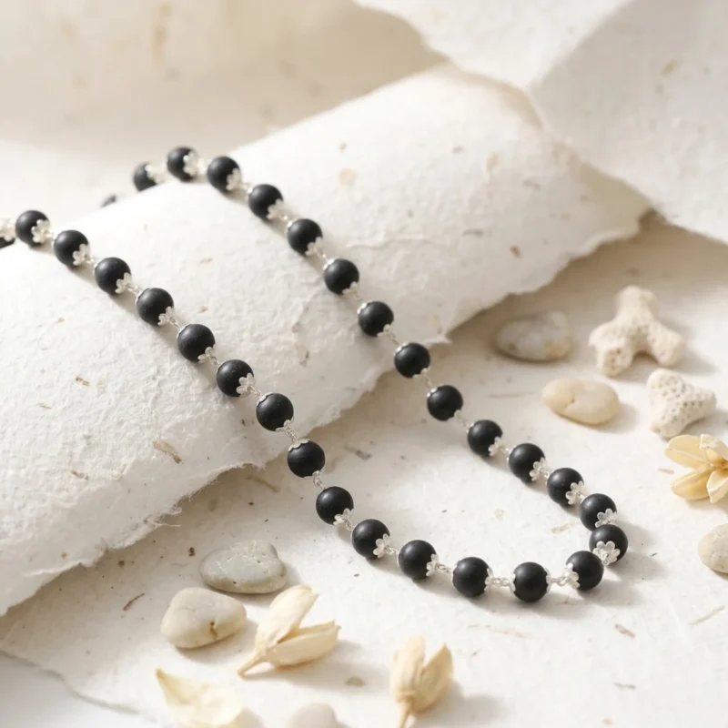 Karungali Malai with Silver Cap Plated