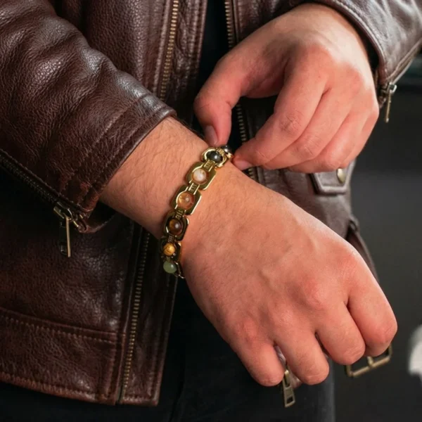 Metal Dhan Yog Bracelet Gold on men hand