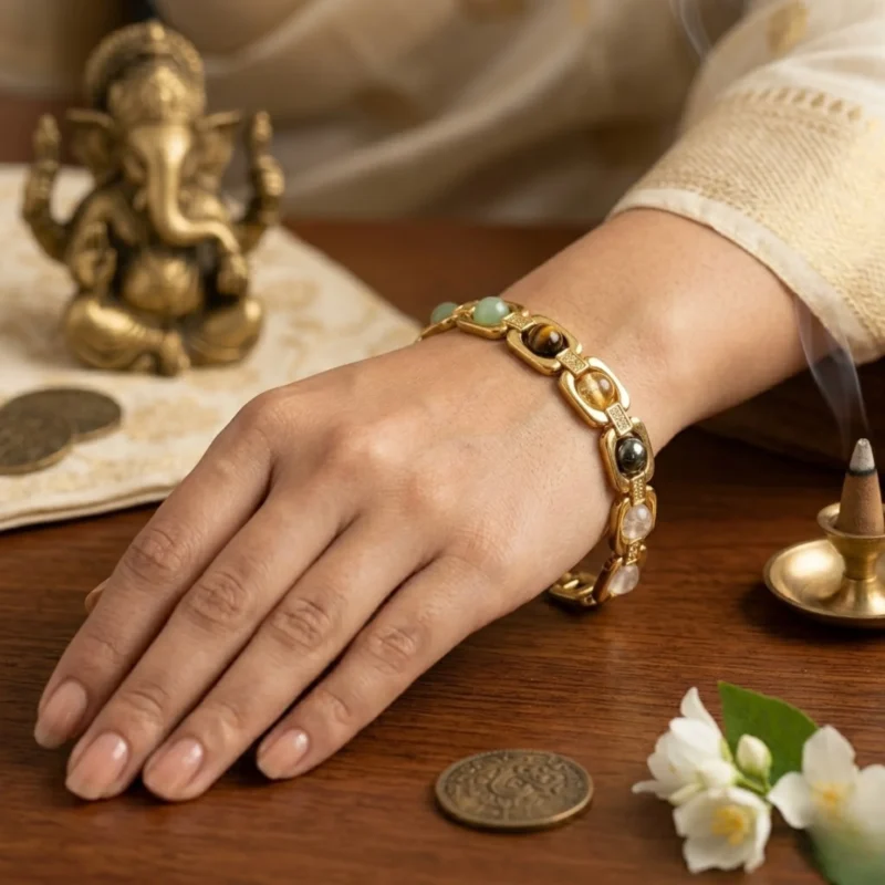 Metal Dhan Yog Bracelet Gold worn by women
