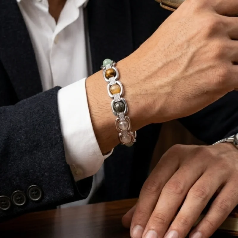 men wearing Metal Dhan Yog Bracelet Silver