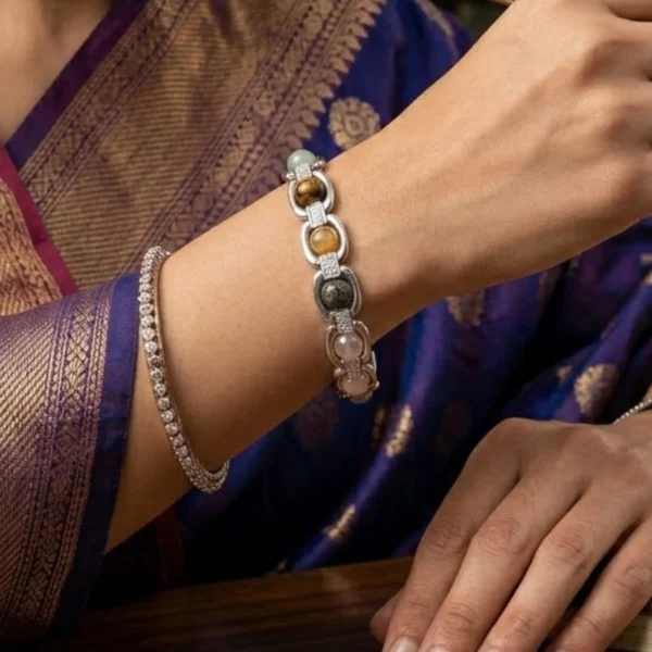 women wearing Metal Dhan Yog Bracelet Silver
