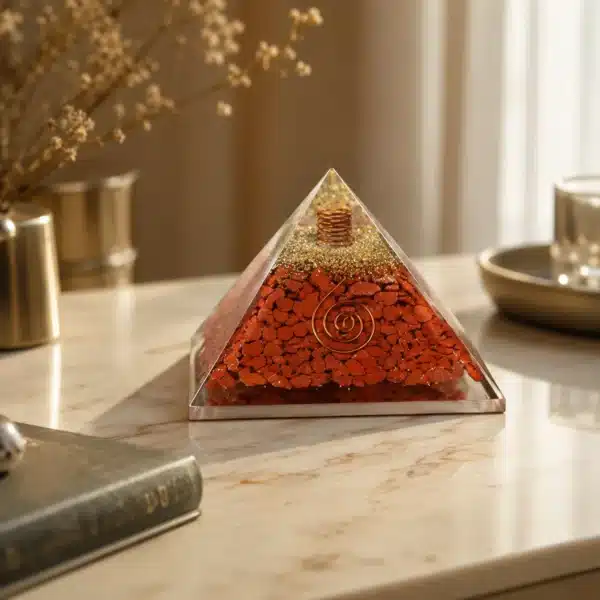 Red Jasper Orgone Pyramid in office table